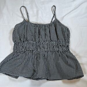 Gap Gingham Smocked Peplum Tank Top Women’s Navy White Sleeveless XS Cotton